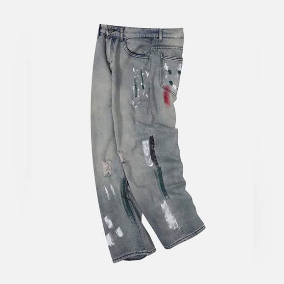 Vintage Ink Splash Washed And Distressed Jeans - Picture 3 of 9